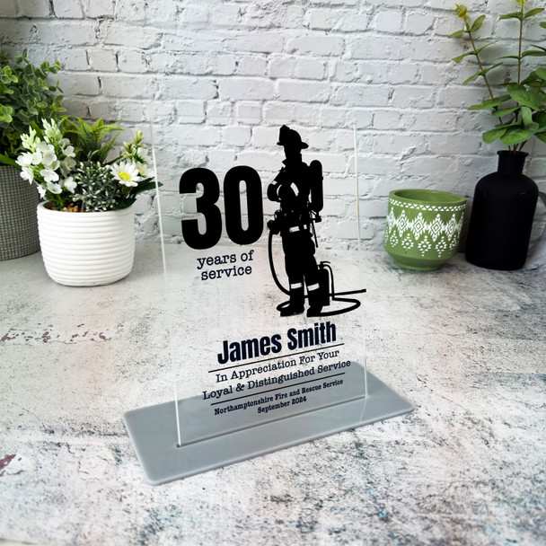 30 Years Service 30th Anniversary Firefighter Silhouette Gift Employee Plaque