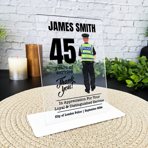 45 Years Service 45th Anniversary Ginger Hair Him Police Gift Employee Plaque