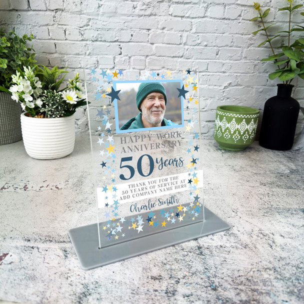 50 Years Service 50th Happy Anniversary Star Frame Photo Gift Employee Plaque