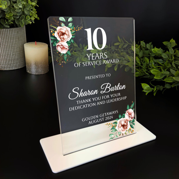 10 Years Service 10th Anniversary White Font Gift For Employee Custom Plaque