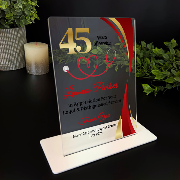 Doctor Nurse 45 Years Service 45th Anniversary Gold Red Gift Employee Plaque