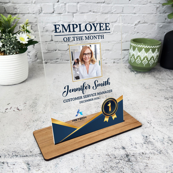 Employee Of The Month Navy Gold Photo Gift Employee Personalised Gift Plaque