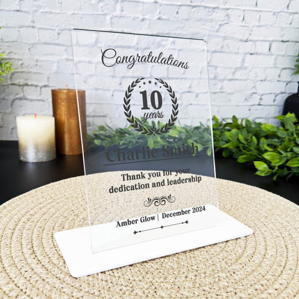 10 Years Service 10th Anniversary Leaves Wreath Gift Employee Custom Plaque