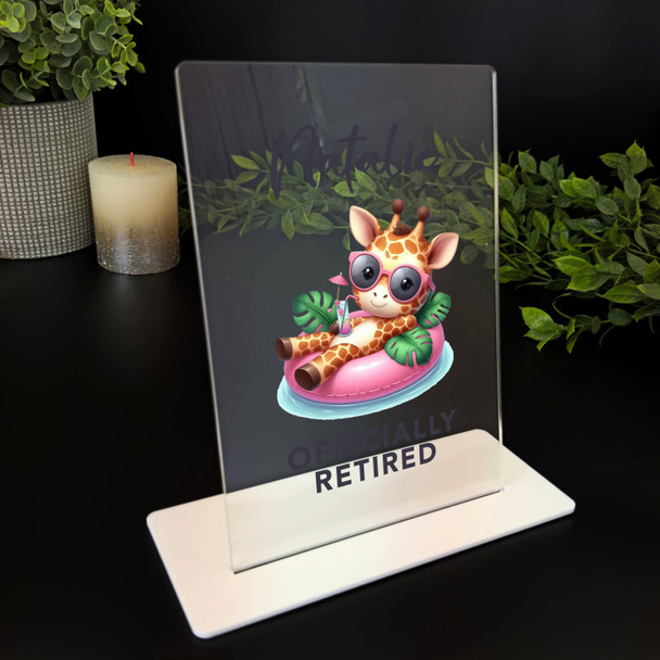 Officially Retired Gift Relaxing Giraffe Custom Personalised Gift Acrylic Plaque