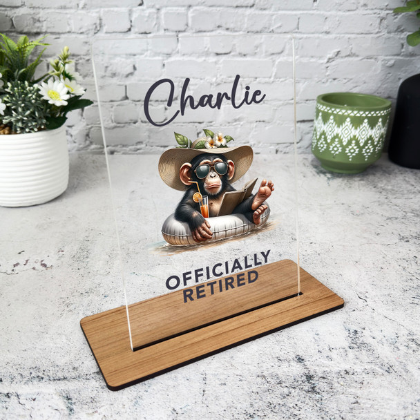 Officially Retired Gift Relaxing Monkey Custom Personalised Gift Acrylic Plaque