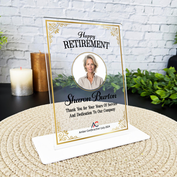 Happy Retirement Gold Frame Photo Gift Employee Custom Personalised Gift Plaque