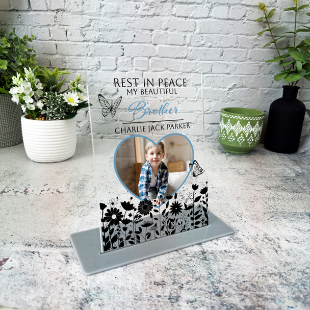 Brother Black Floral Heart Photo Memorial Keepsake Gift Personalised Gift Plaque
