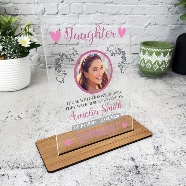 Daughter Memorial Keepsake Gift Pink Photo Rose Personalised Gift Acrylic Plaque