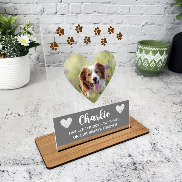 Dog Loss Memorial Keepsake Gift Muddy Paw Prints Heart Photo Personalised Plaque