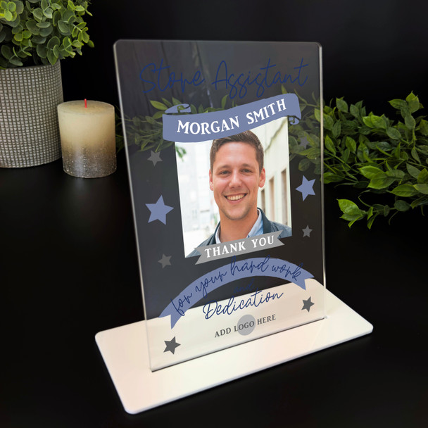 Store Assistant Thank You Job Blue Photo Gift Employee Personalised Gift Plaque