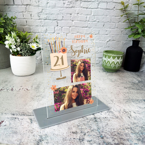 21st Birthday Gift For Female Peach Cake Photo Personalised Gift Acrylic Plaque