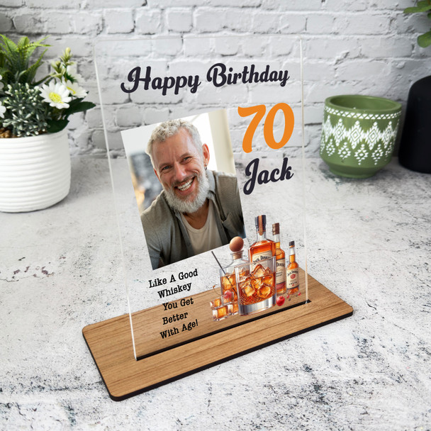 70th Birthday Gift Whisky Bottles Photo Custom Personalised Gift Acrylic Plaque