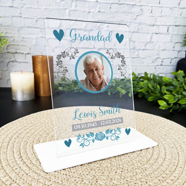 Grandad Memorial Keepsake Gift Blue Photo Rose Personalised Gift Acrylic Plaque