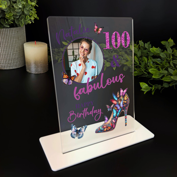 100th Birthday Gift For Female Butterflies Heel Photo Personalised Gift Plaque