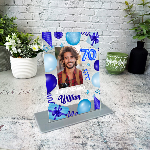 70th Birthday Gift Blue Balloons Photo Custom Personalised Gift Acrylic Plaque