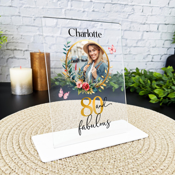 80th Birthday Gift Floral Wreath Photo Custom Personalised Gift Acrylic Plaque