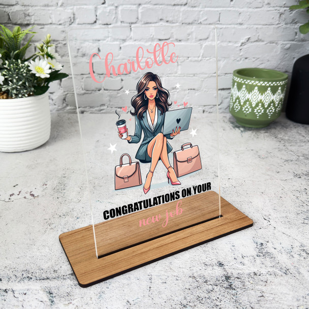 New Job Gift Business Woman With Coffee Custom Personalised Gift Acrylic Plaque