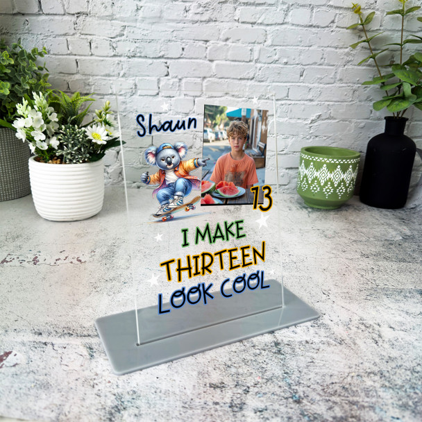 13th Birthday Gift Koala Skateboarding Photo Personalised Gift Acrylic Plaque