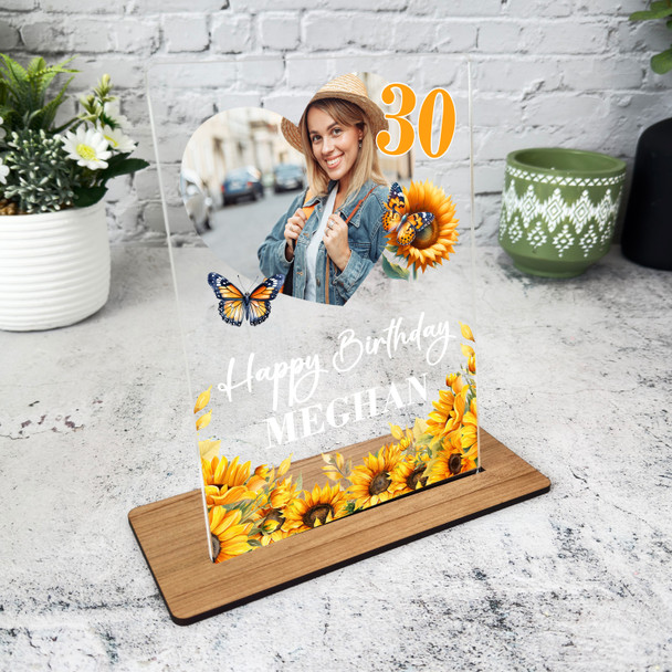 30th Birthday Gift For Female Sunflowers Heart Photo Personalised Gift Plaque