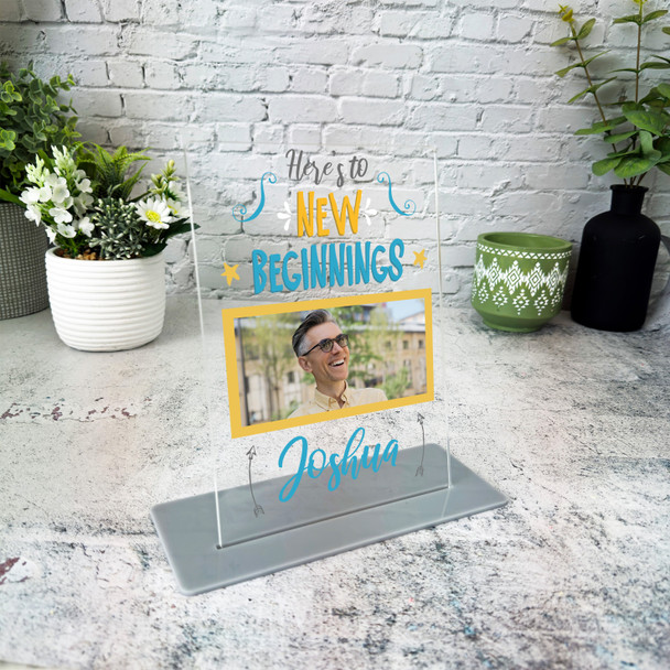 New Job New Beginnings Gift Blue Yellow Photo Personalised Gift Acrylic Plaque