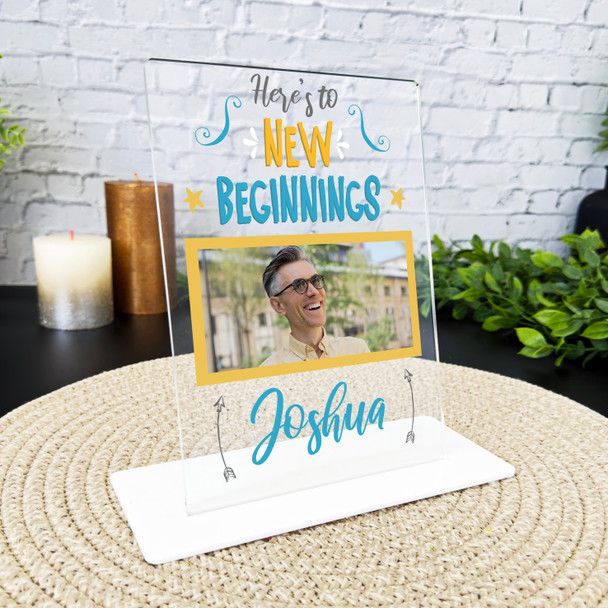 New Job New Beginnings Gift Blue Yellow Photo Personalised Gift Acrylic Plaque