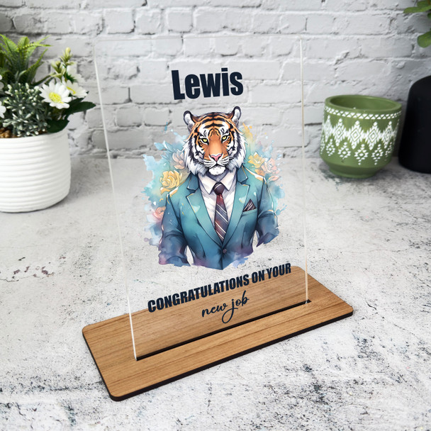 New Job Watercolour Tiger In Suit Gift Custom Personalised Gift Acrylic Plaque