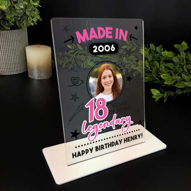 18th Birthday Gift Pink Doodle Photo Custom Personalised Gift Acrylic Plaque