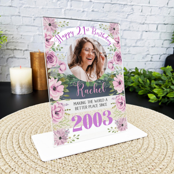 21st Birthday Gift For Female Flowers Photo Personalised Gift Acrylic Plaque