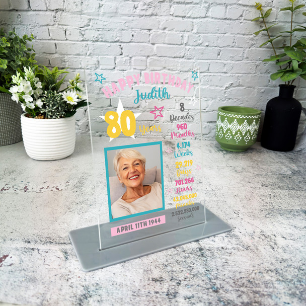 80 Birthday Gift For Female Info Star Photo Personalised Gift Acrylic Plaque