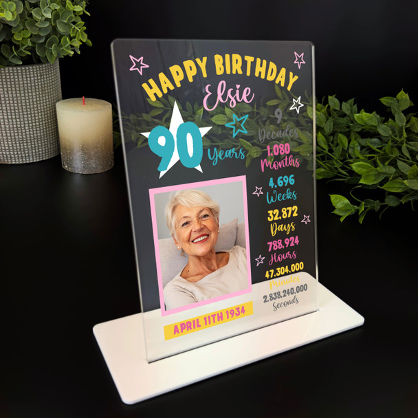 90 Birthday Gift For Female Info Star Photo Personalised Gift Acrylic Plaque