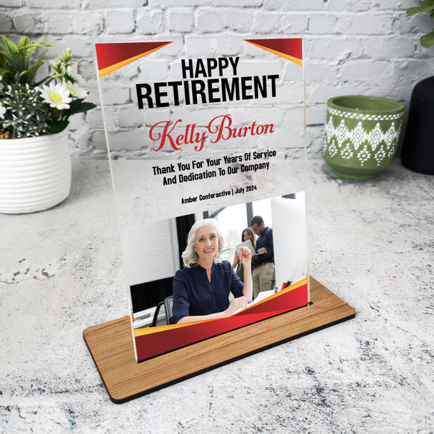 Retirement Thank You Gold Red Photo Gift Employee Personalised Gift Plaque