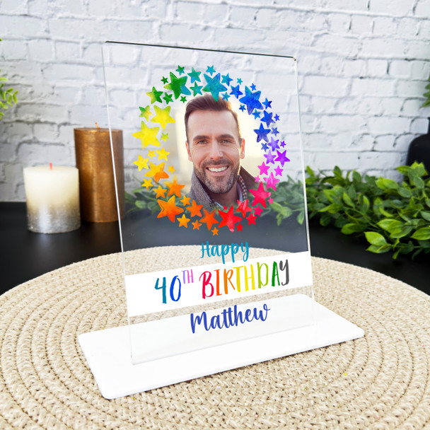 40th Birthday Gift Male Rainbow Star Photo Personalised Gift Acrylic Plaque