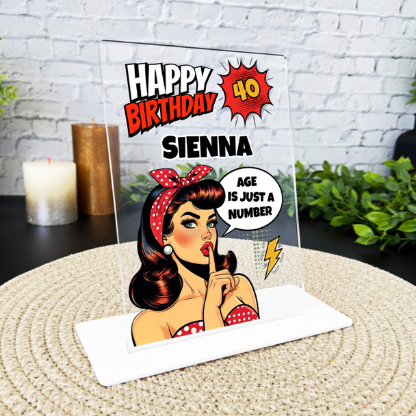 40th Birthday Gift Retro Comic Style Women Personalised Gift Acrylic Plaque