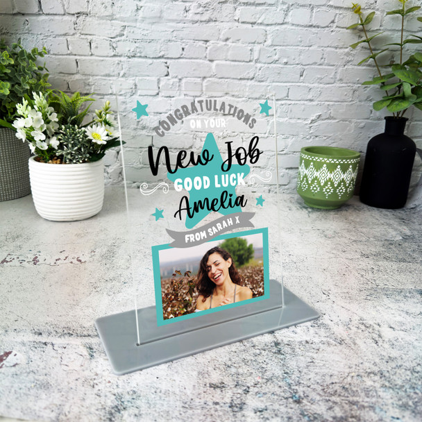 Good Luck New Job Gift Star Turquoise Photo Personalised Gift Acrylic Plaque