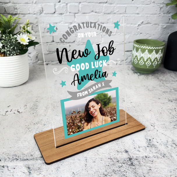 Good Luck New Job Gift Star Turquoise Photo Personalised Gift Acrylic Plaque