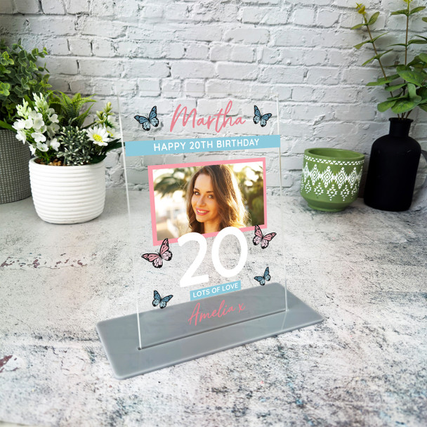 20th Birthday Gift Female Butterfly Photo Personalised Gift Acrylic Plaque