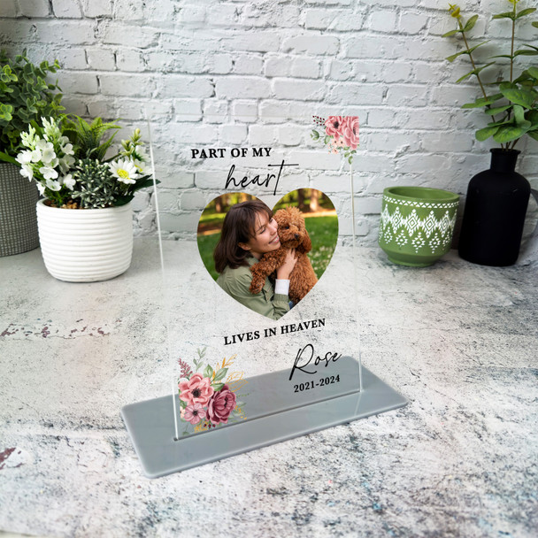 Any Pet Memorial Keepsake Gift Floral Heart Photo Personalised Gift Plaque