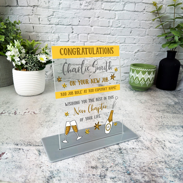 New Job Congratulations Champagne Flute Banner Gift Colleague Friend Plaque