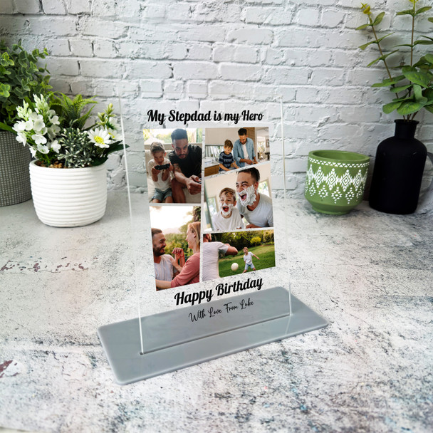 Stepdad Birthday Gift Stepdad Is My Hero Photo Grid Personalised Acrylic Plaque