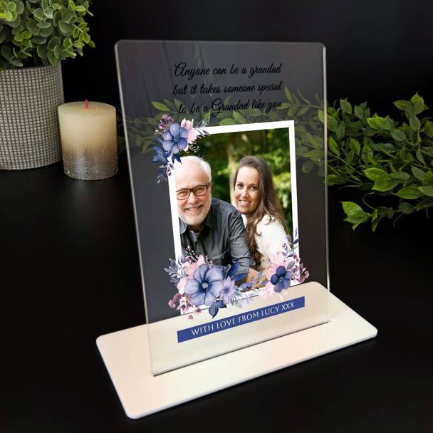 Grandfather Birthday Gift Watercolour Floral Photo Personalised Acrylic Plaque