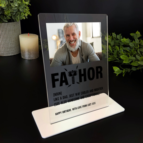 Birthday Gift Fathoor Thor Photo Frame Personalised Acrylic Plaque