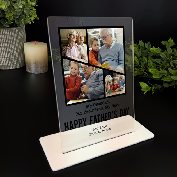 Grandfather Fathers Day Gift Black Grid Photo Frame Personalised Acrylic Plaque