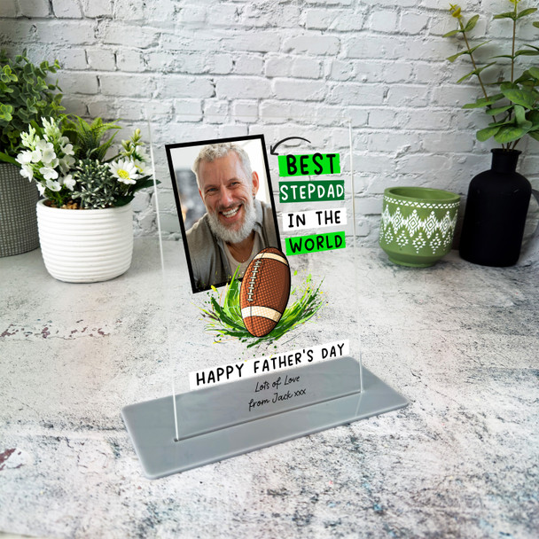 Stepdad Fathers Day Gift Best Stepdad Rugby Photo Personalised Acrylic Plaque