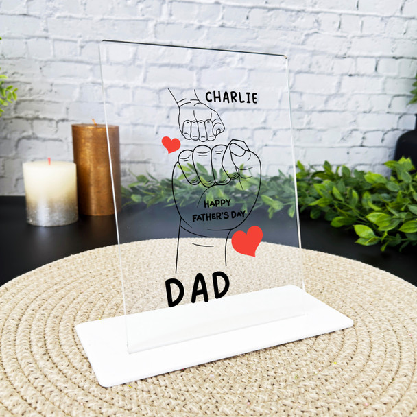 Fathers Day Gift Fist One Small Hands Red Hearts Personalised Acrylic Plaque