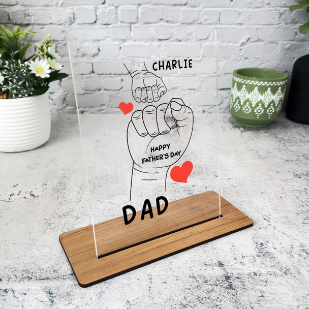 Fathers Day Gift Fist One Small Hands Red Hearts Personalised Acrylic Plaque