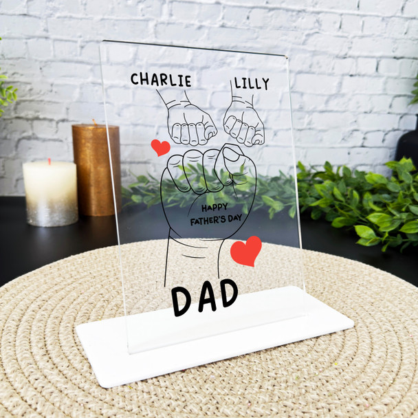 Fathers Day Gift Fist Two Small Hands Red Hearts Personalised Acrylic Plaque