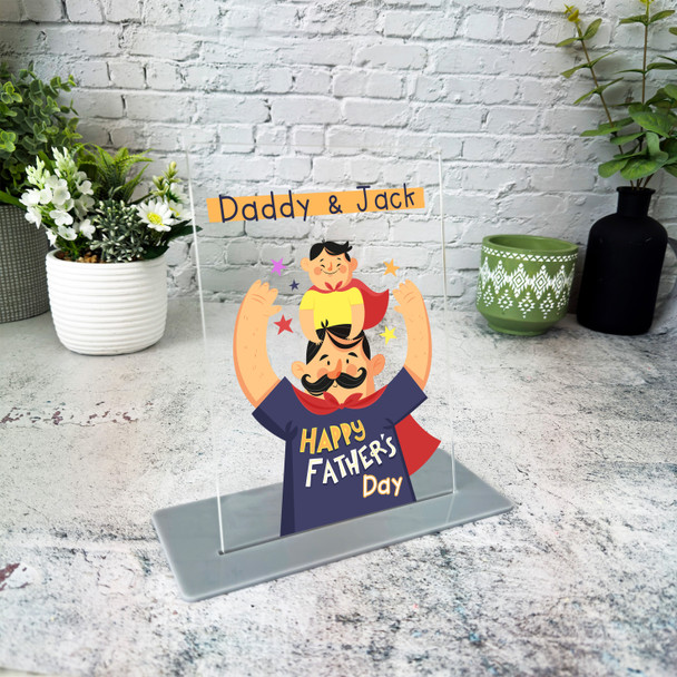 Fathers Day Gift Funny Dad With Mustache Child Personalised Acrylic Plaque