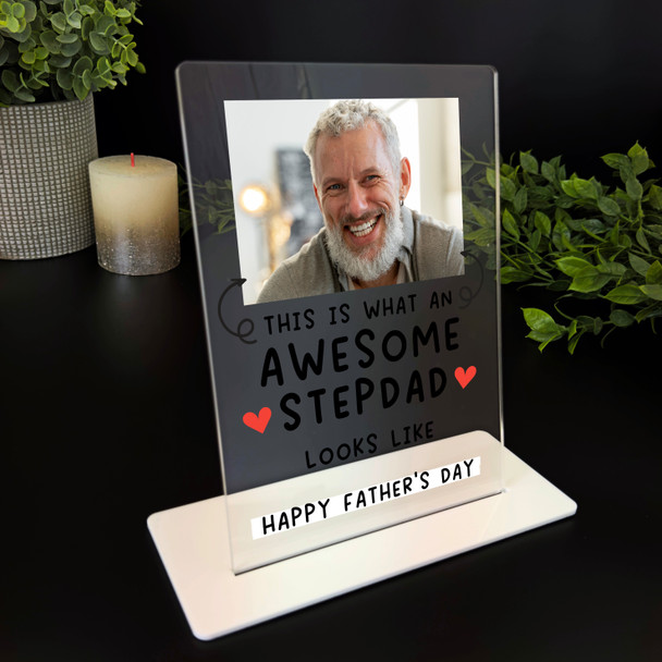 Stepdad Fathers Day Gift Awesome Stepdad Photo Personalised Acrylic Plaque