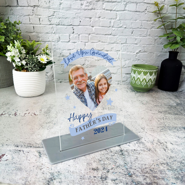 Love You Grandad Father's Day Gift Heart Blue Personalised Acrylic Plaque