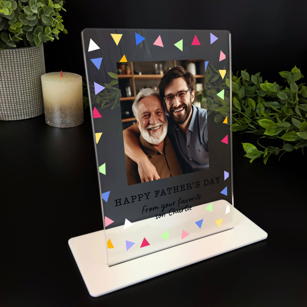 Fathers Day Gift Colourful Triangles Photo Personalised Acrylic Plaque